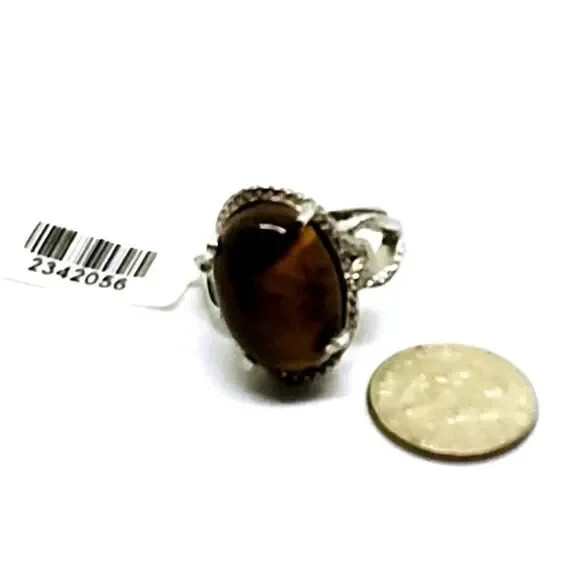 South African Tigers Eye (Ovl) Ring in Stainless Steel (Size 9.0) Ring Box