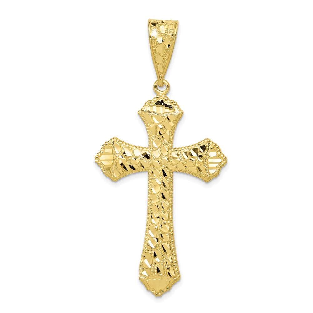 10k Yellow Gold Diamond-cut Budded Cross Pendant 3.91g, L-60mm, W-27mm
