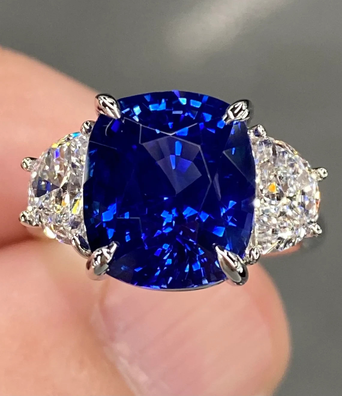 6.00 Ct Certified Cushion Shape Natural Blue Diamond Ring VVS1 White Gold Finish
