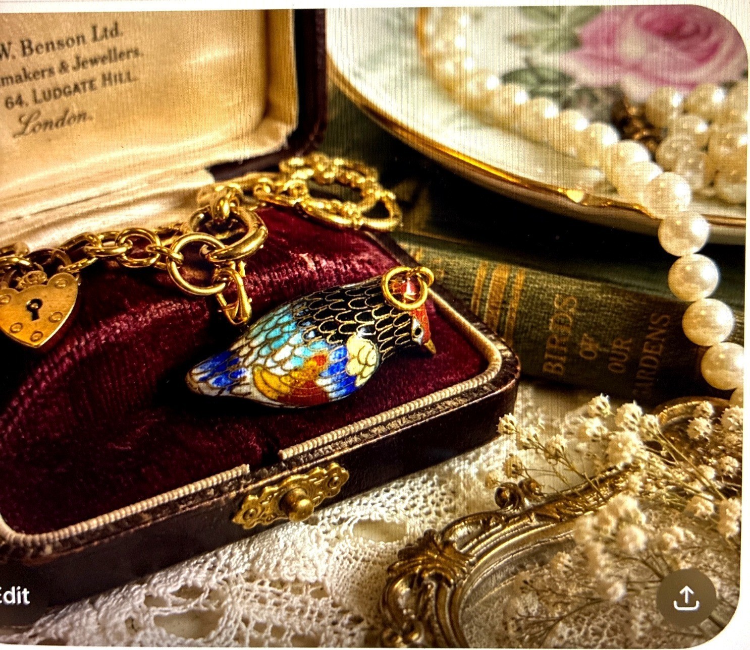 Vintage Cloisonné Bird Charm Pendant Miniature Enamel Bird Figural Gold Tone Col