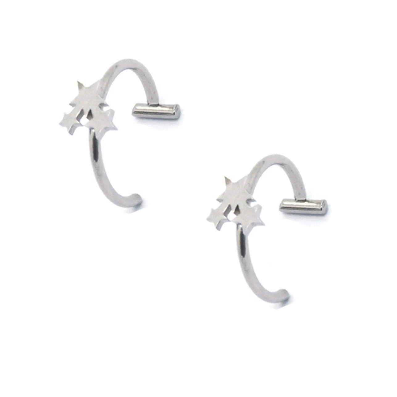 2PCS Trendy 10mm Stainless Steel Punk Clip on Fake Piercing Nose Wrap Lip Rings
