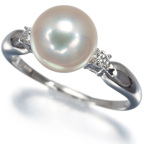 Auth TASAKI Ring Akoya Pearl 8.5mm Diamond 0.09ct Solitaire US6-6.25 Pt 900