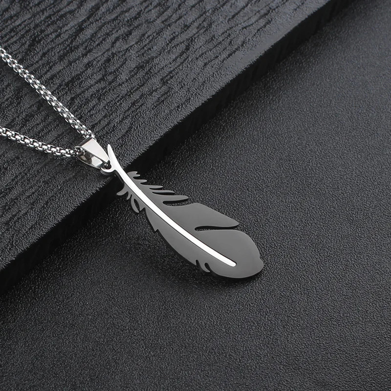Men Women Necklaces Hip-hop Versatile Stainless Steel Feather Pendants Personali