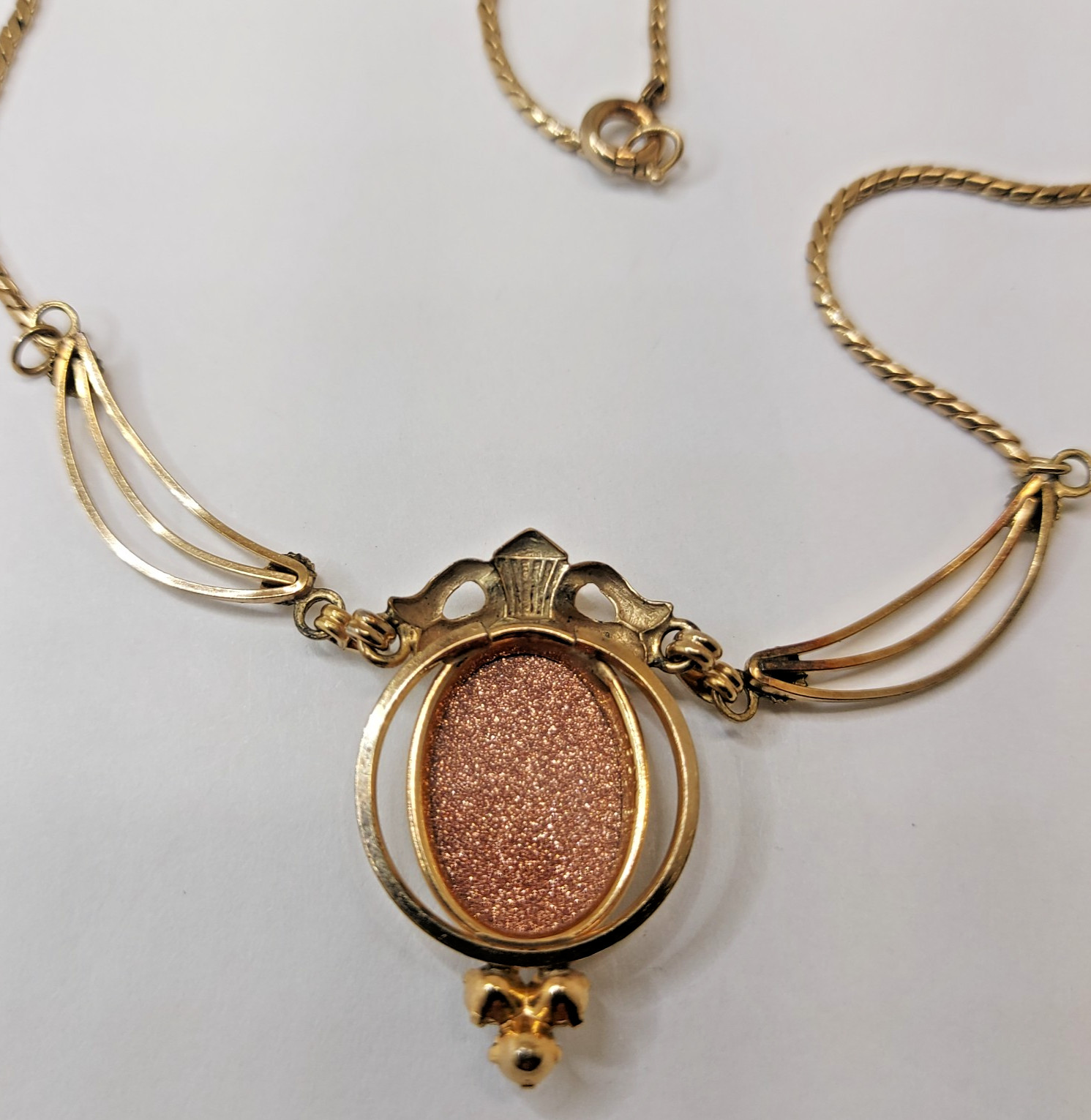 Vintage 1/20 12k Gold Filled Goldstone Sandstone Lavalier Necklace