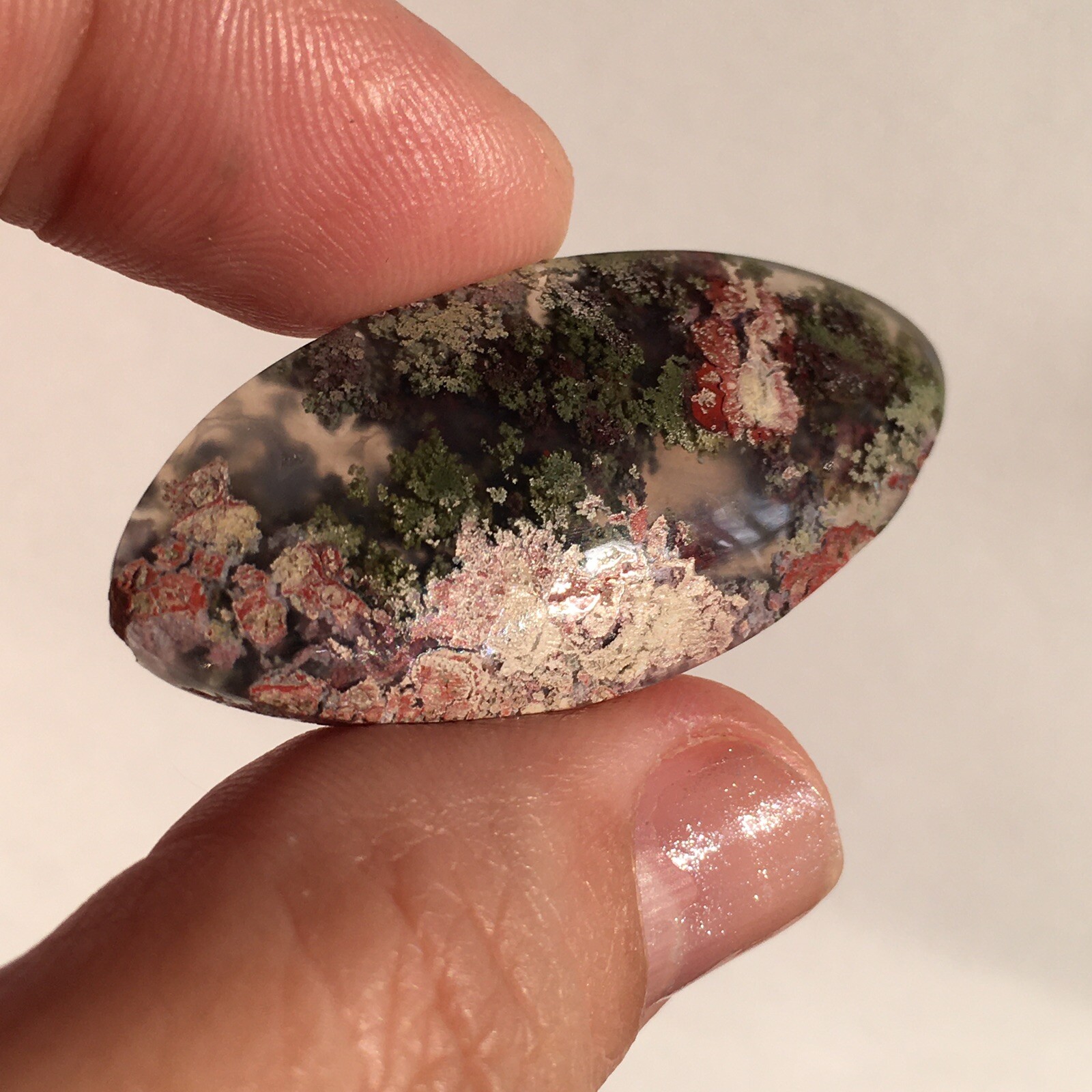 42.8×19.6x6mm Fine Garden Moss Agate Oval Cabochon Loose Picture Stone