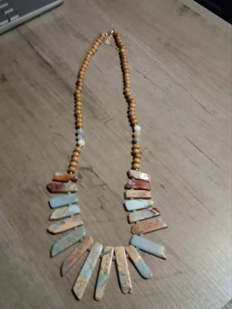 African Opal Jasper Amazonite Stone Necklace-Natural- Sz 15in Beautiful