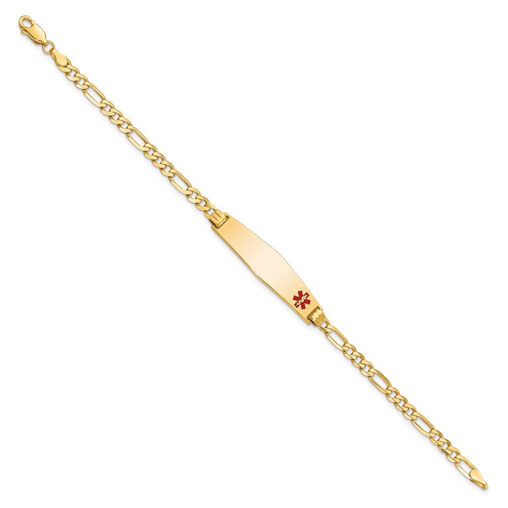 14K Yellow Gold Solid Chain 33x8mm Red Enamel Flat Figaro Link Charm Bracelet 8″