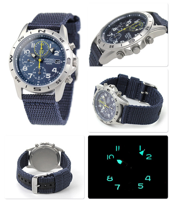 Seiko Chronograph SND379R Blue Dial Stailess Steel Quartz Men Watch NEW BOX