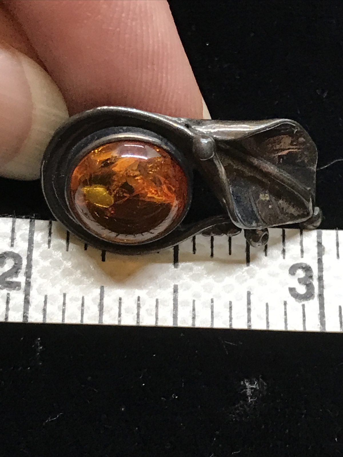 Vintage Sterling Silver 925 Amber Stones Pierced Lilly? Earrings Makers Marked