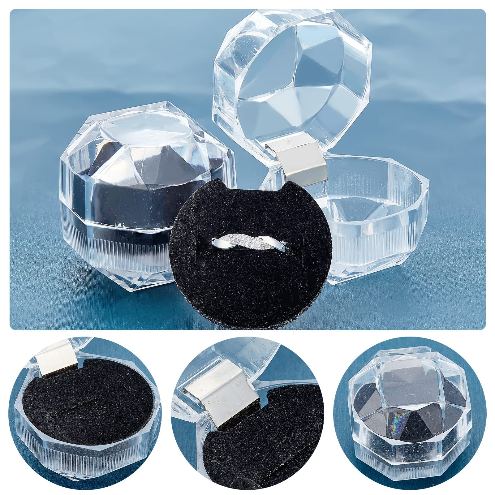 CHGCRAFT 40Pcs Black Clear Plastic Ring Boxes Crystal Earrings Jewelry