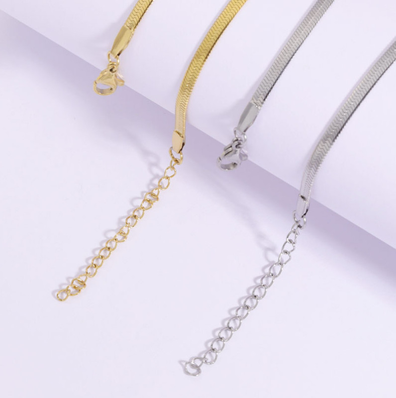 3mm Stainless Steel Silver Gold Flat Herringbone Chain Choker Necklace PE9