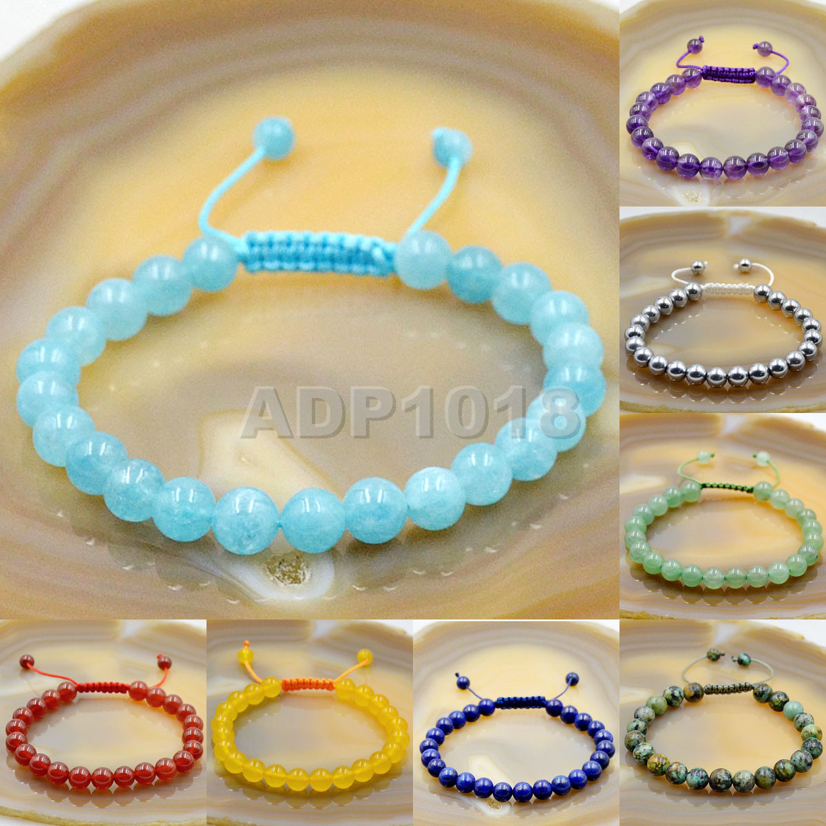 Natural 8mm Gemstone Bracelets Healing Power Crystal Macrame Adjustable 7-9 Inch