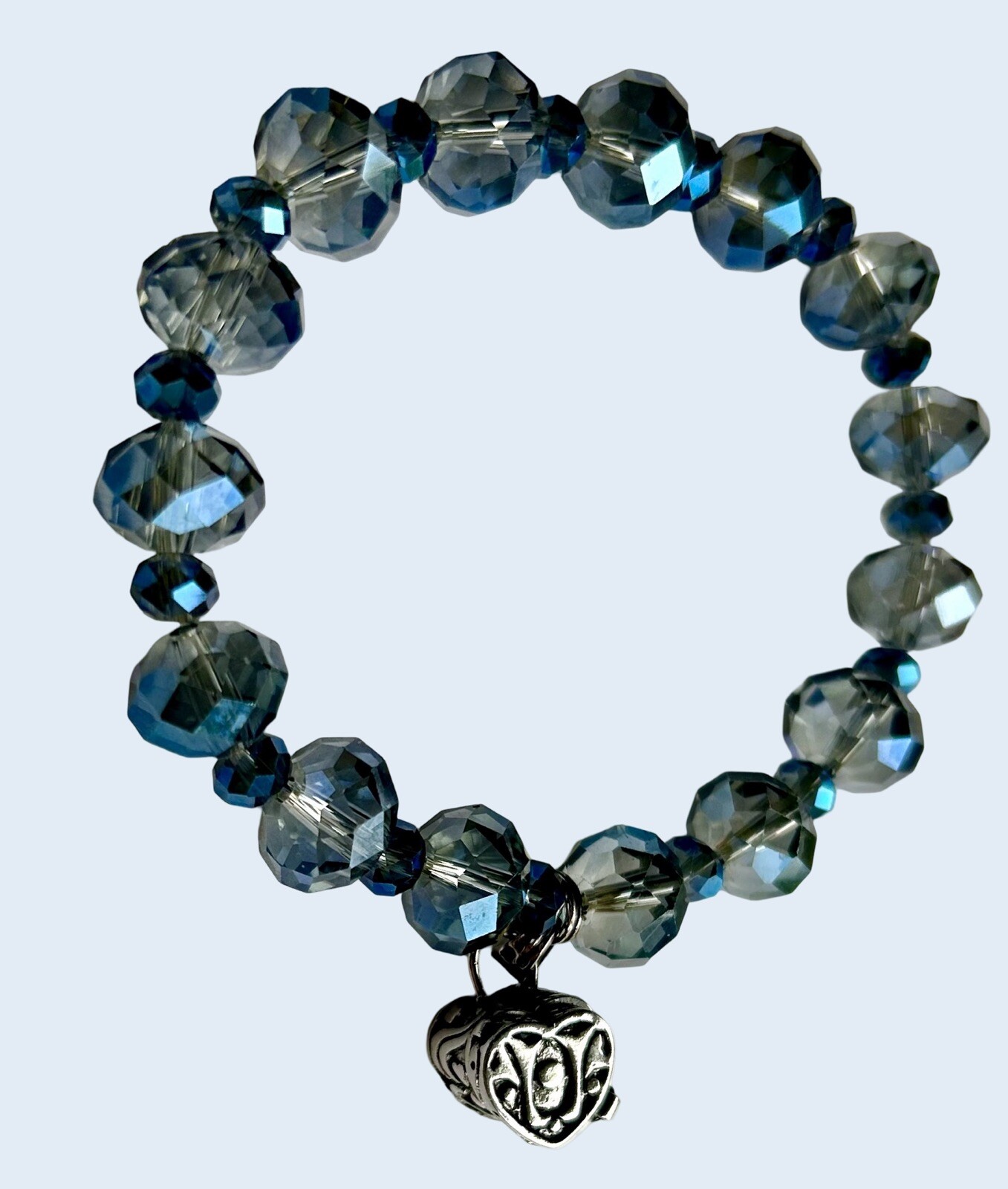 Alexa’s Angels Bracelet Blue Aurora Borealis Faceted Crystal w Heart Prayer Box