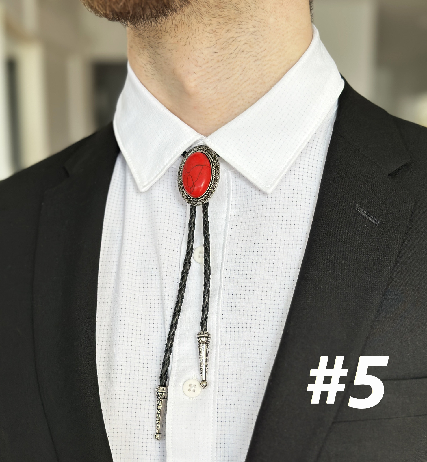 Bolo Tie Mens Wedding Necklace 38″ Leather Rope Western Cowboy Style