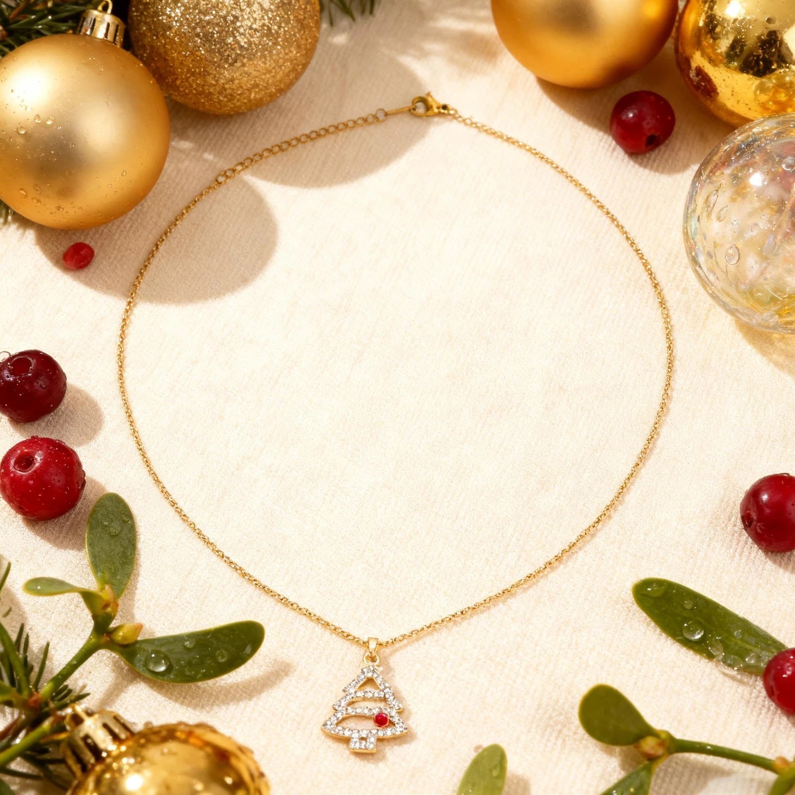 2 ct Round Cut Simulated Diamond Christmas Tree Pendant 14K Yellow Gold Plated