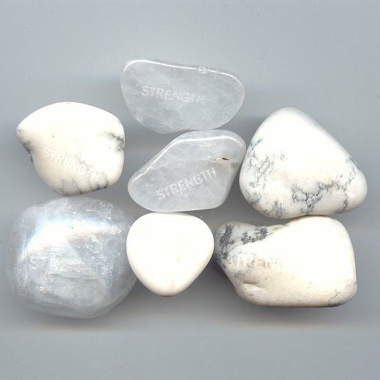 6 GENUINE NATURAL POLISHED STONE ENGRAVED “STRENGTH” POWER ENERGY ROCKS 2460