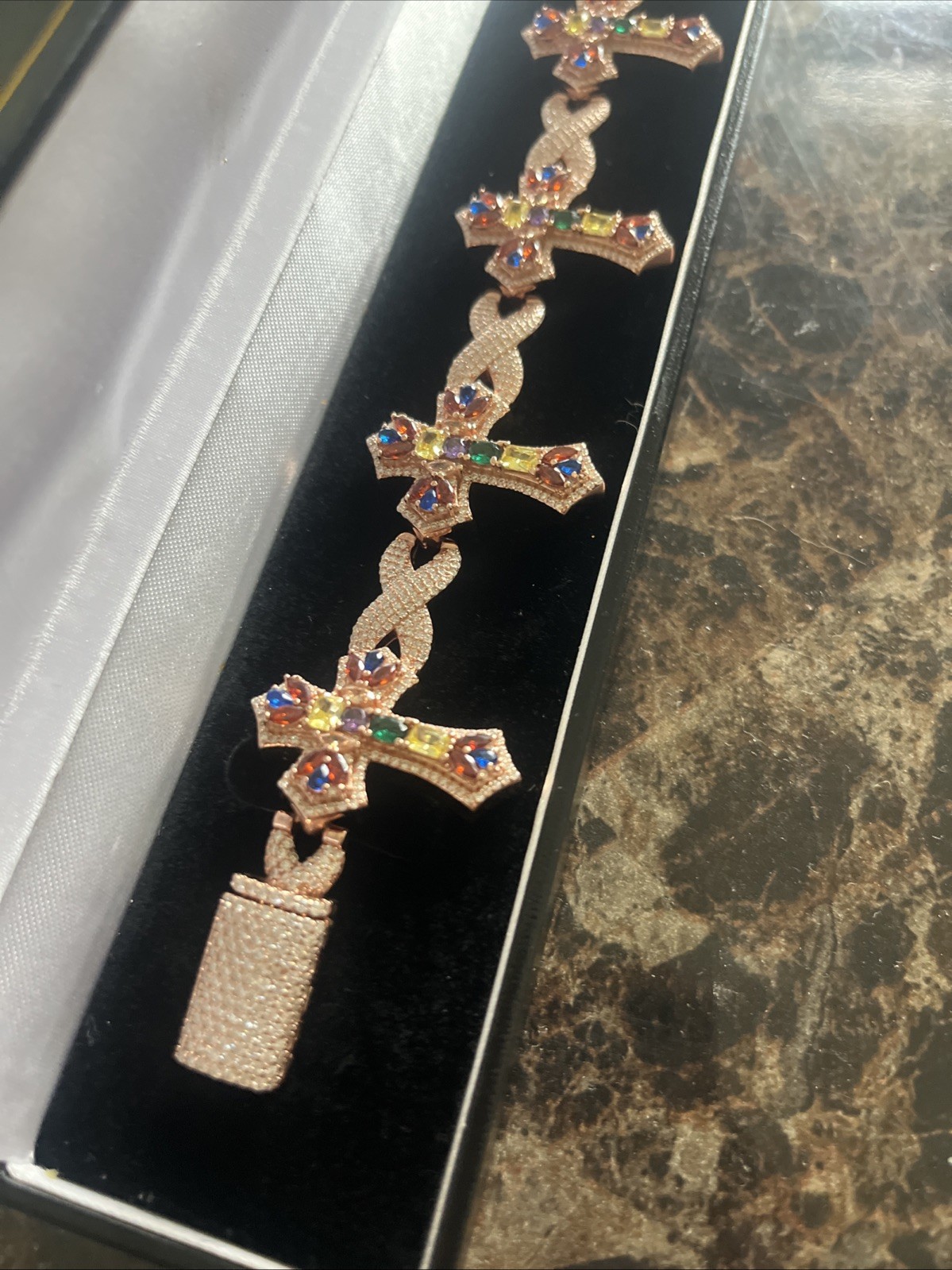 Moissanite Sterling silver Cross Infinity Bracelet 8 In