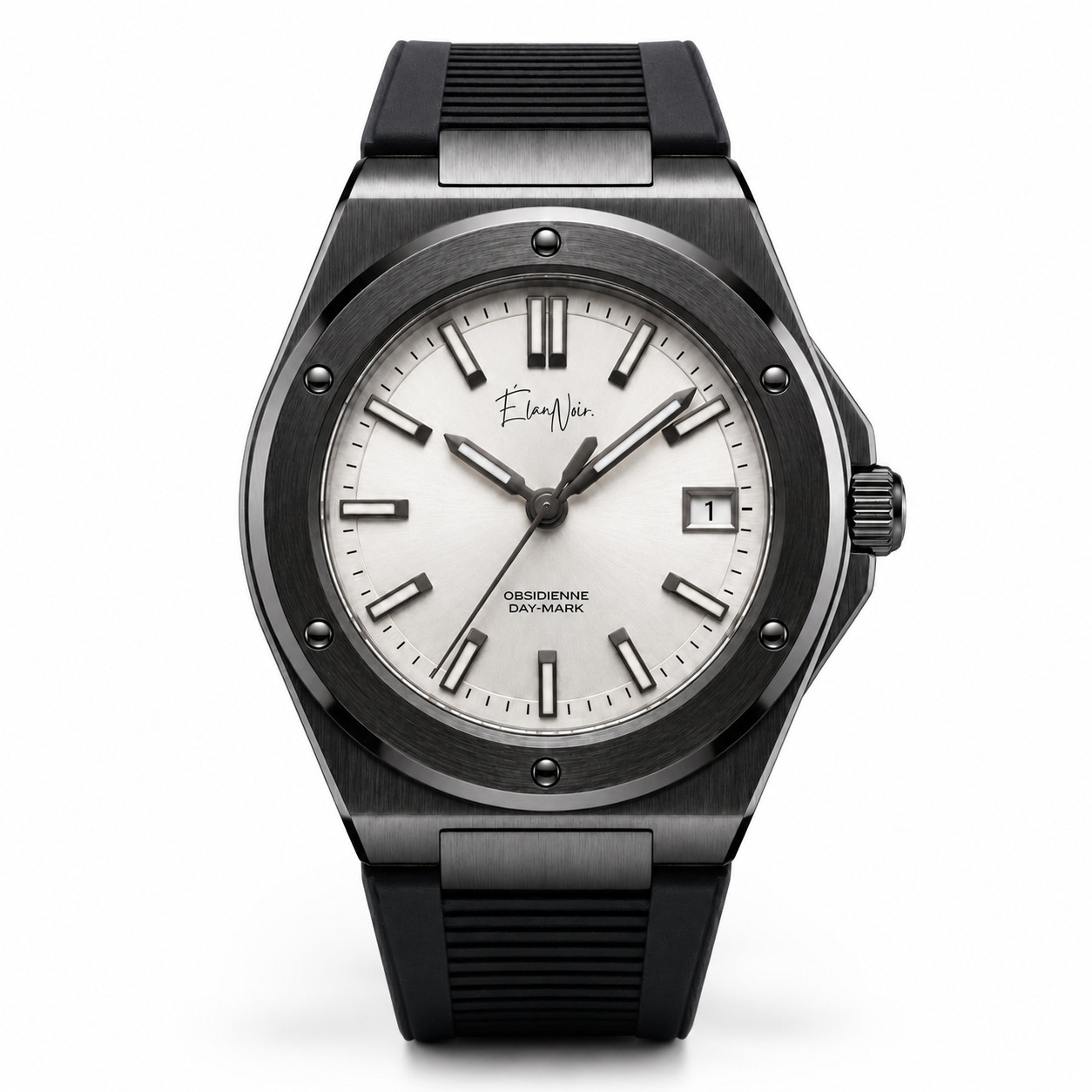 Élan Noir Obsidienne Day-Mark Automatic Watch White Dial Sapphire Steel 41mm