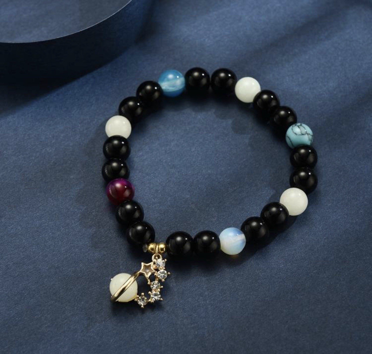 2Pcs Luminous Planet Star Beaded Bracelet Glow in The Dark Couple Bracelets