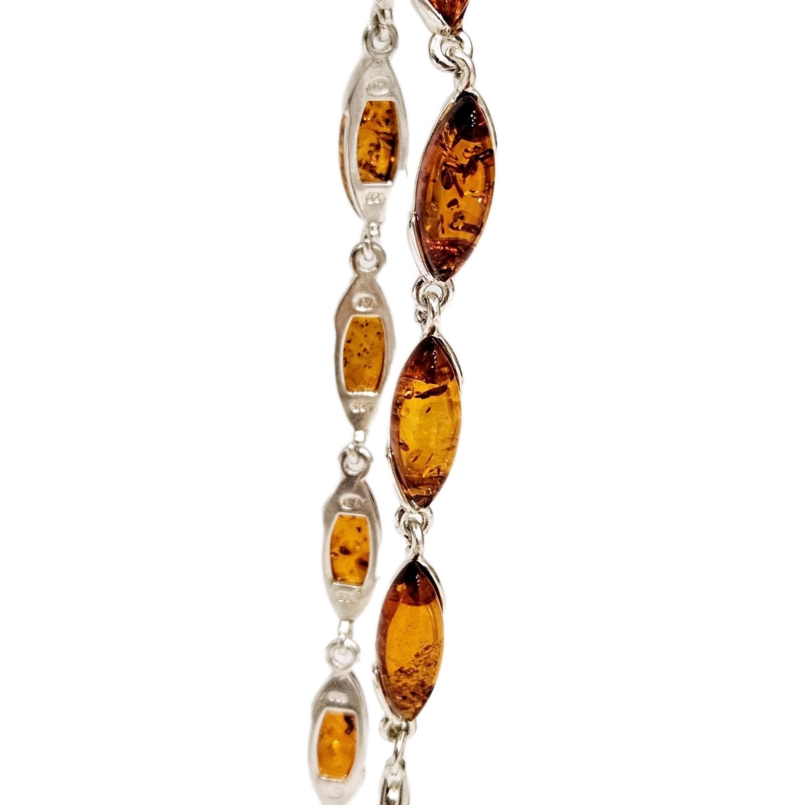 NEW Italian Amber & Silver Bracelet 8″ Long Oval Cognac Stones 925 Sterling