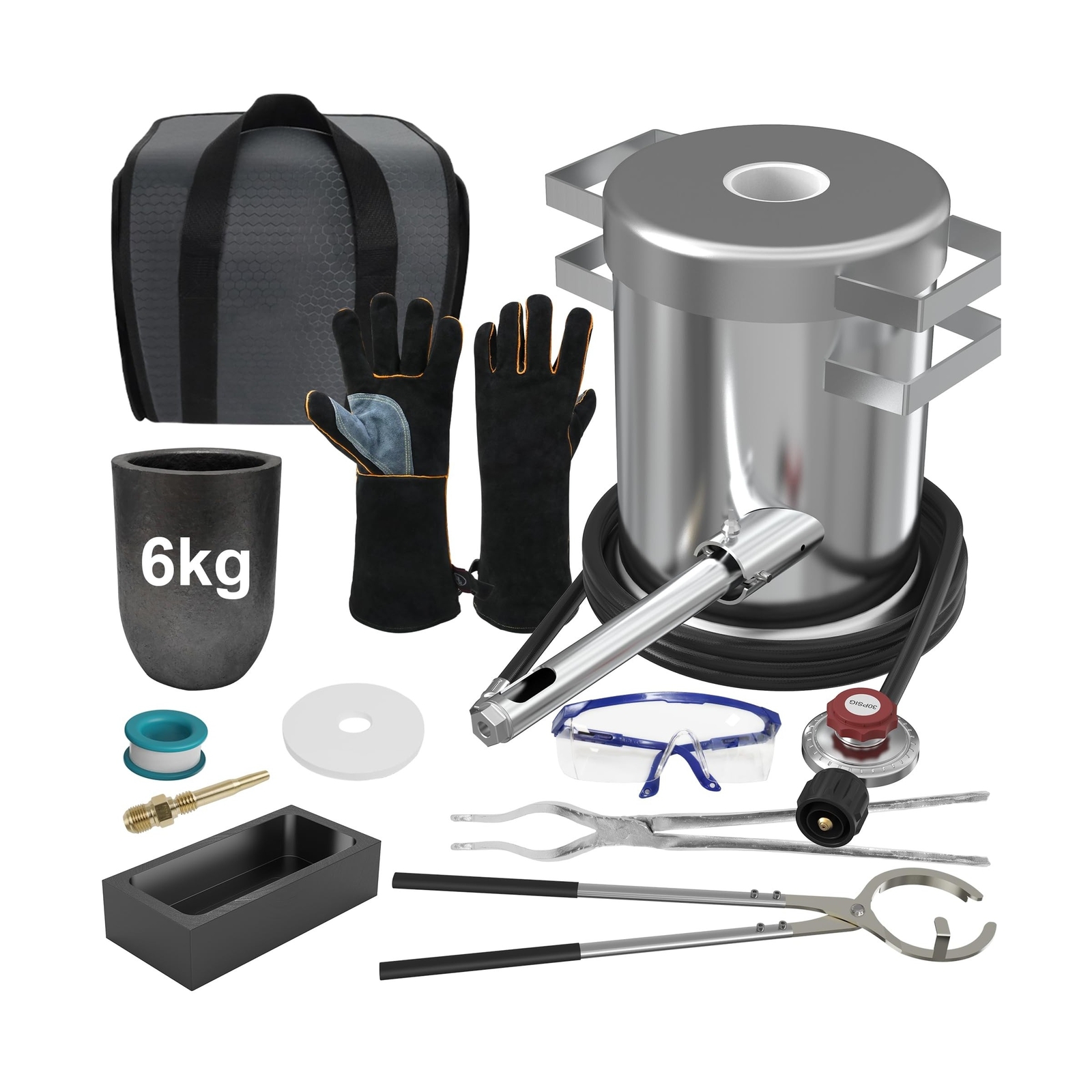 Nelyrho 6KG Melting Furnace Kit – Stainless Steel Foundry with Crucible Tongs…