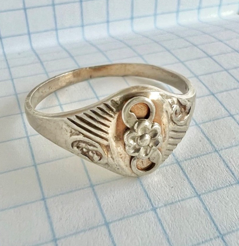 Vintage Soviet USSR 875 Silver Ring Kharkiv Jewelry Factory Size 9 Star Hallmark