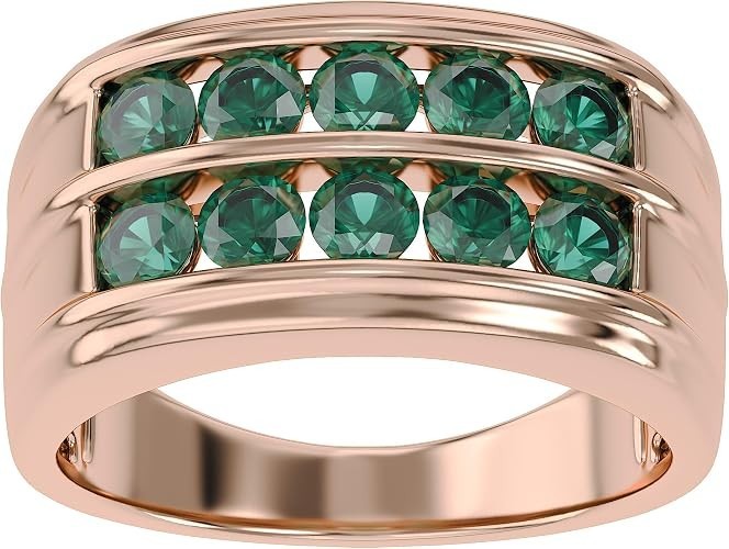 3 Ct Men’s Double Row Band Ring Emerald Lab Grown Gemstone 10k or 14K or Silver