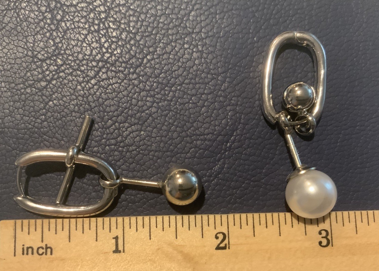 Geometric Hoop Earrings 50’s Style Silver Mismatch Uno Pearl Ball De Steampunk