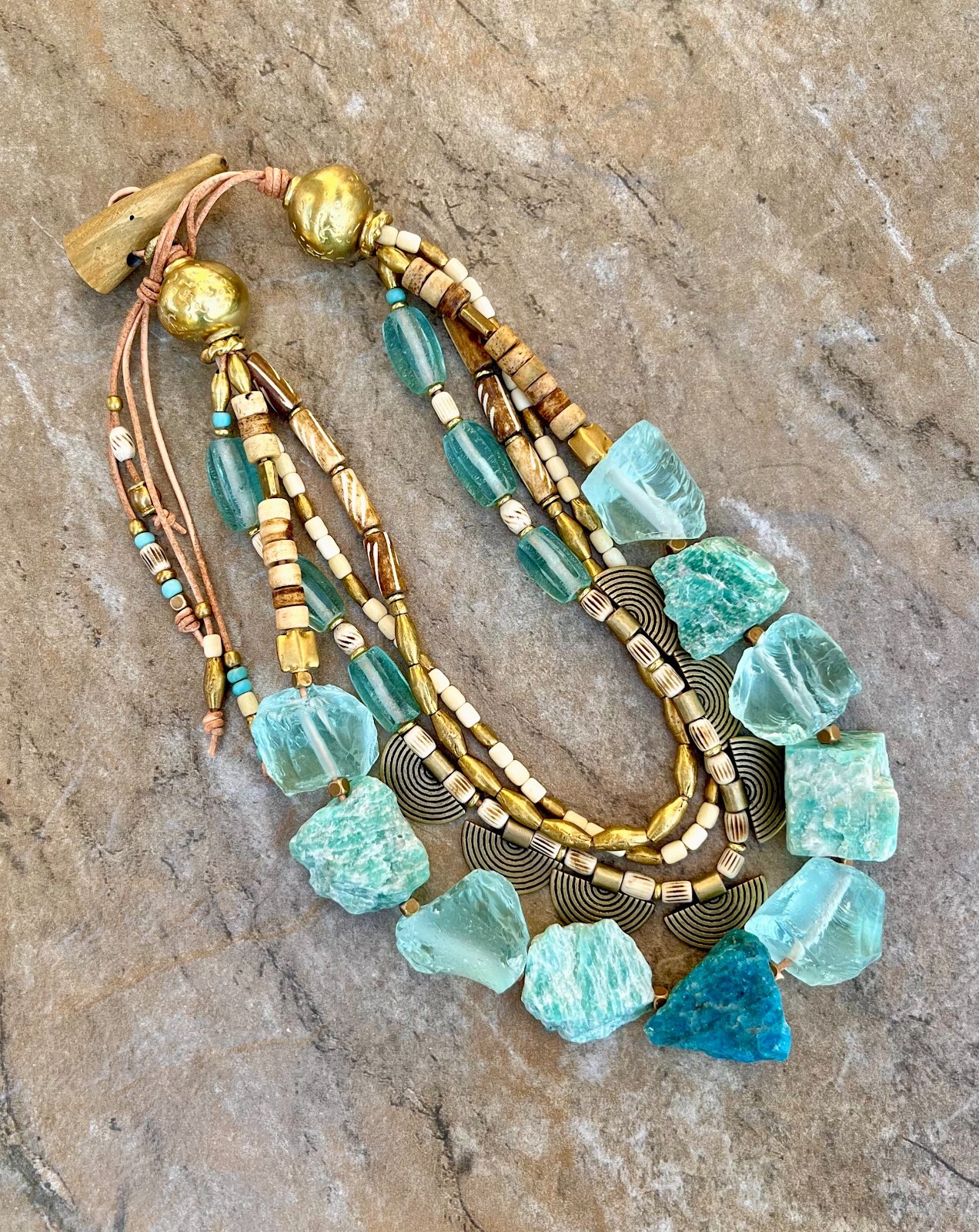 Bohemian Choker Chunky Amazonite, Crystal, Apatite and African Tribal Beads