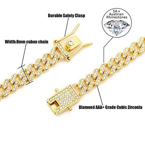 8MM Gold Plated CZ Cuban Link Chain Hip Hop Iced CZ Out Cuban Necklace/Choker