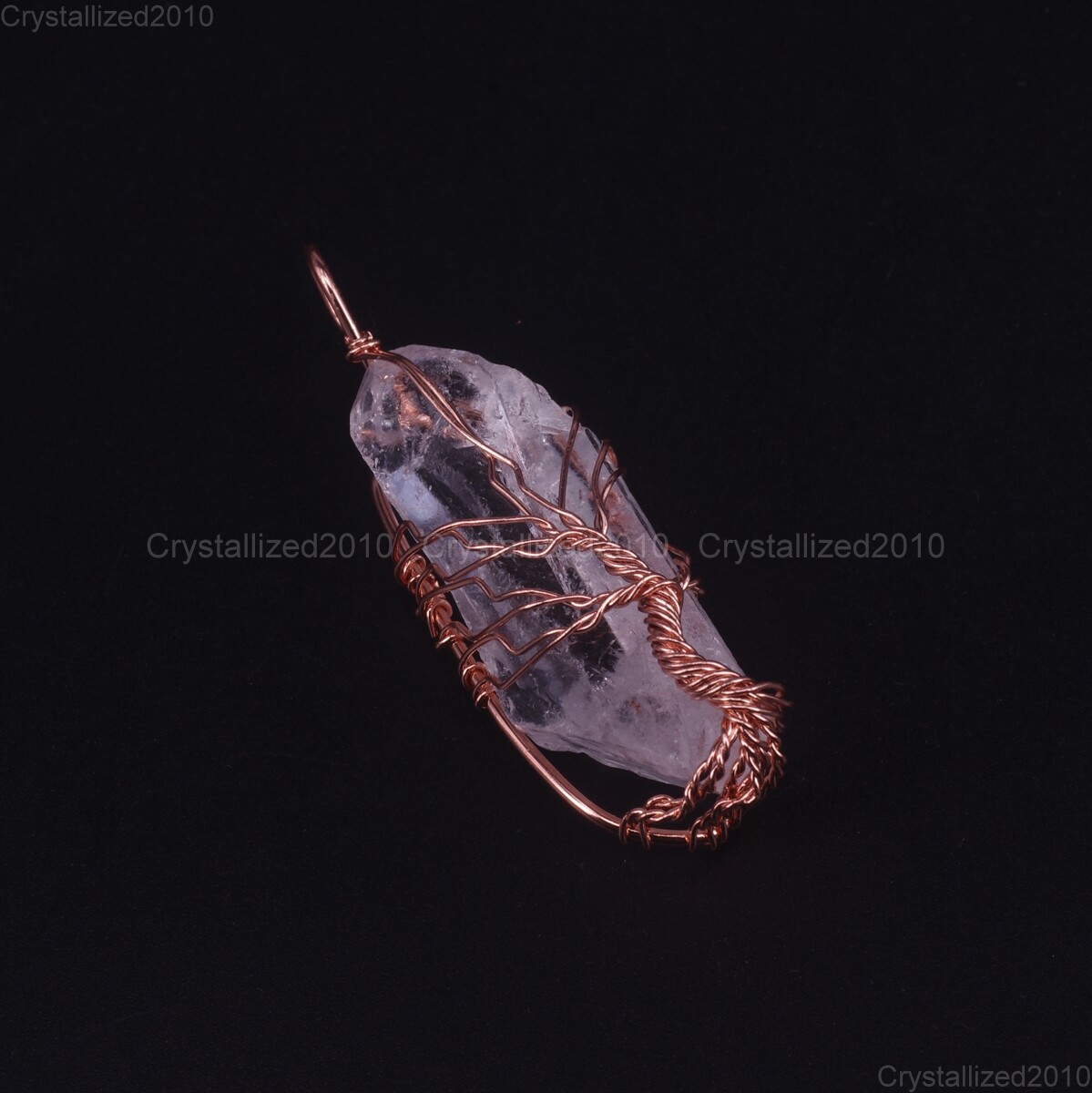 Natural Gemstone Quartz Crystal Rock Stick Handmade Wire Wrap Life Tree Pendant