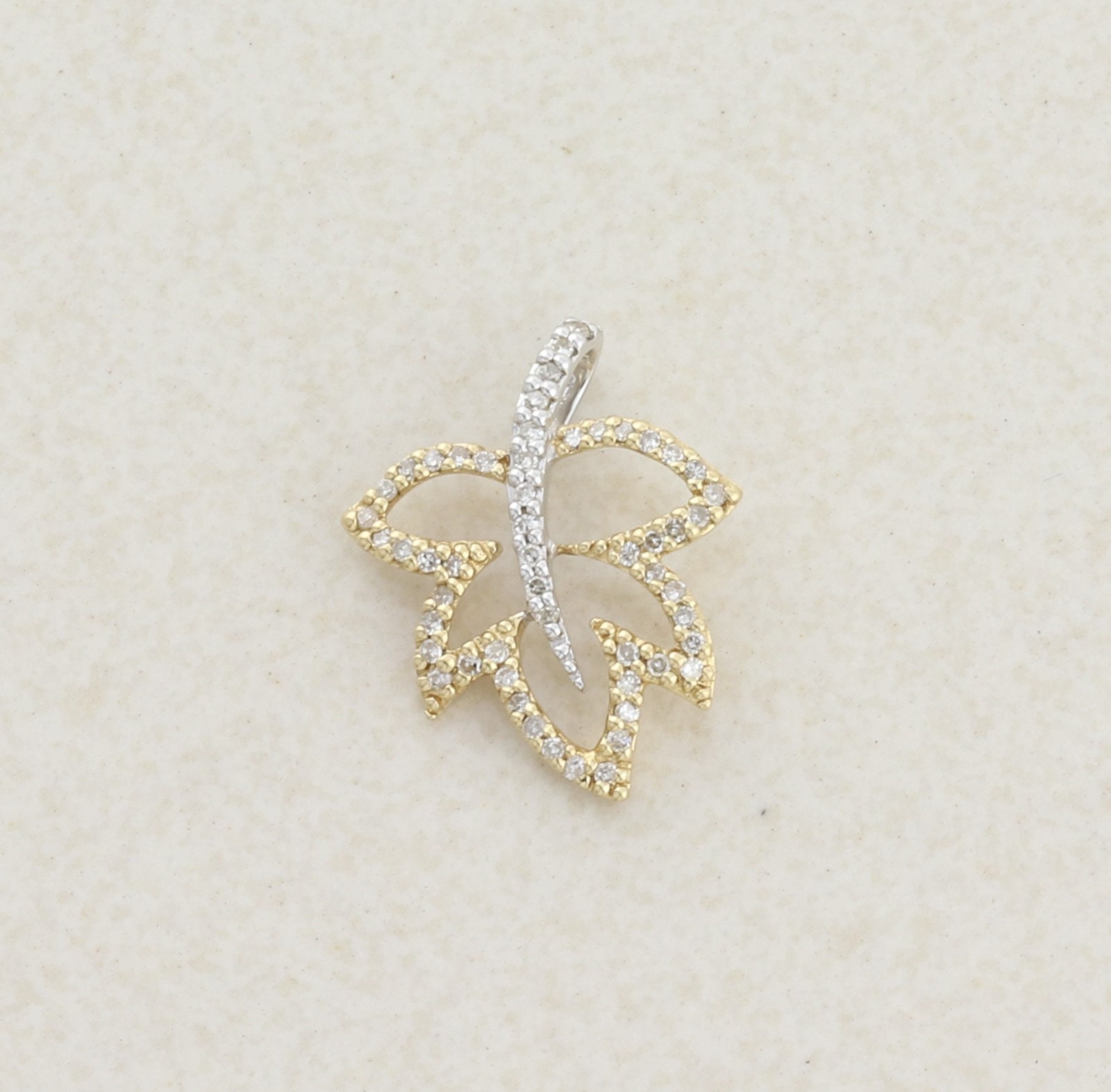 Pendant Only 14k White Gold and Yellow Gold Diamond Necklace Leaf 3/4″ x 5/8″