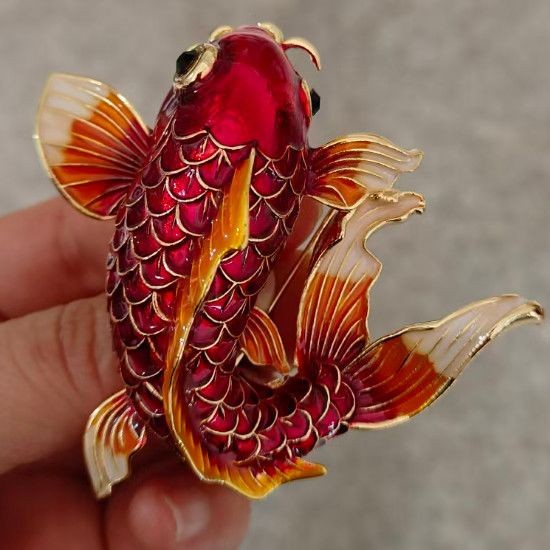 Chinese Style Koi Fish Brooch Red Enamel Alloy Lapel Pin Bag Accessory