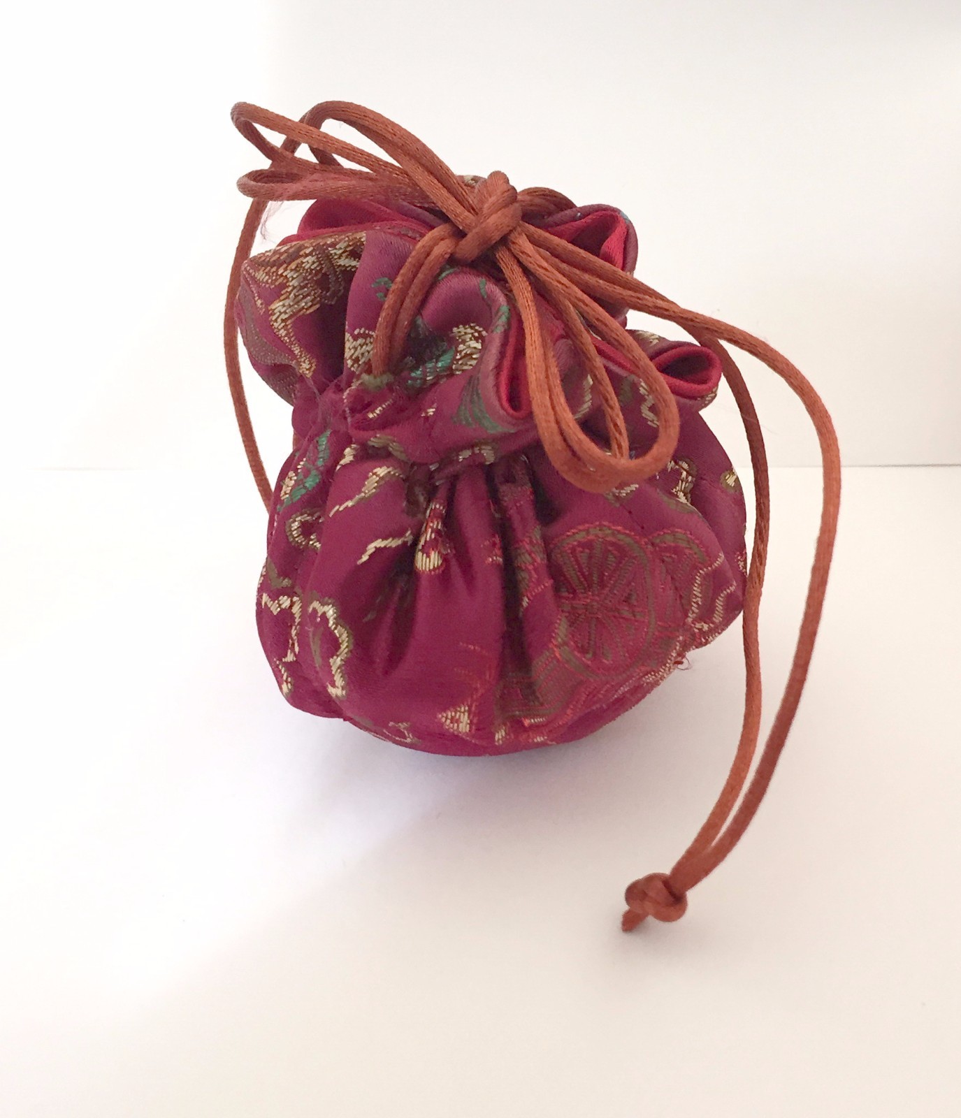 Travel Jewelry Organizer Bag Burgundy Oriental 8 Pockets Case Drawstring Bag