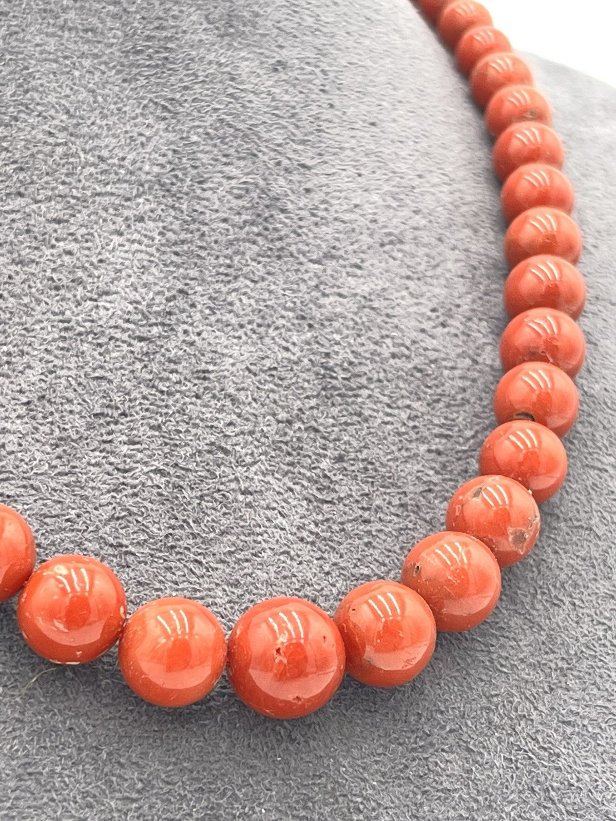Natural Mediterranean Red Coral Necklace 7-12mm Silver Clasp – 47cm