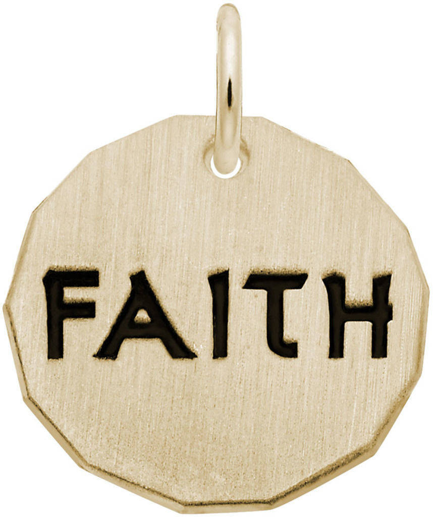 Black Enamel Faith Charm Tag Charm Rembrandt 10K or 14K Gold or Sterling Silver