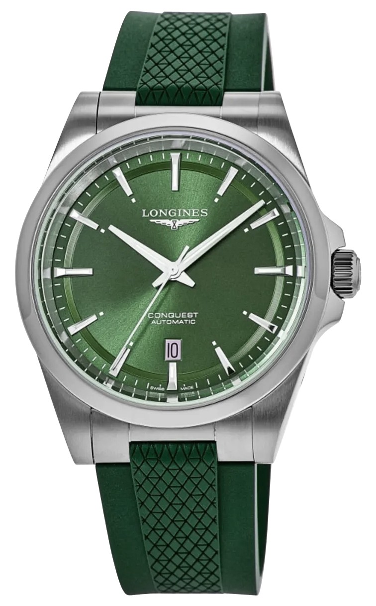 Longines Conquest Automatic Steel Green Dial Rubber Date Mens Watch L38304029