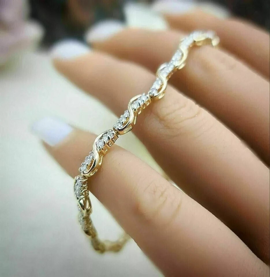 14K Yellow Gold Plated 9.00Ct Round Cut Lab Created Diamond Tennis Bracelet 7.5″