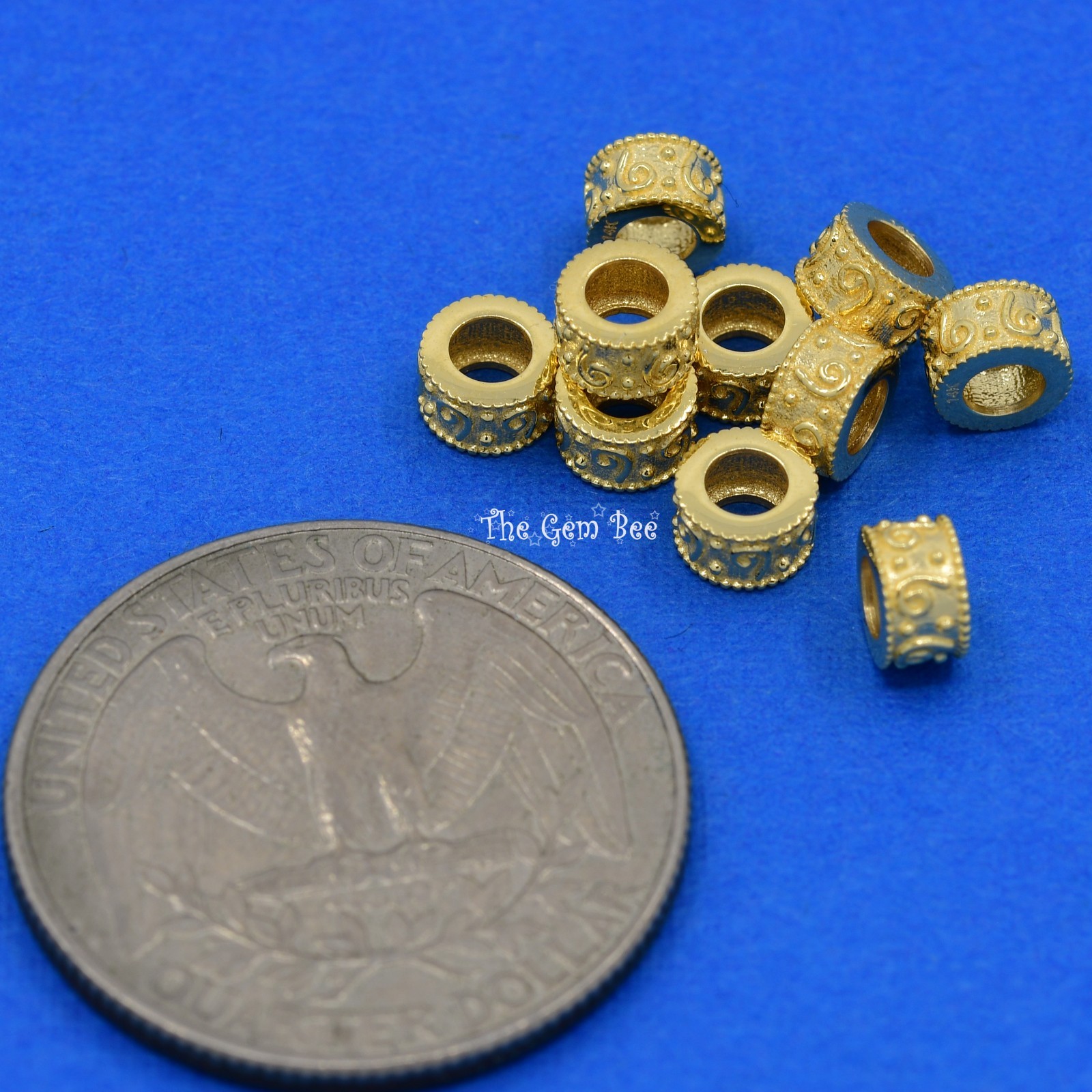 14k Solid Yellow Gold 5mm Fancy Spacer Finding Bead 3mm Large Hole