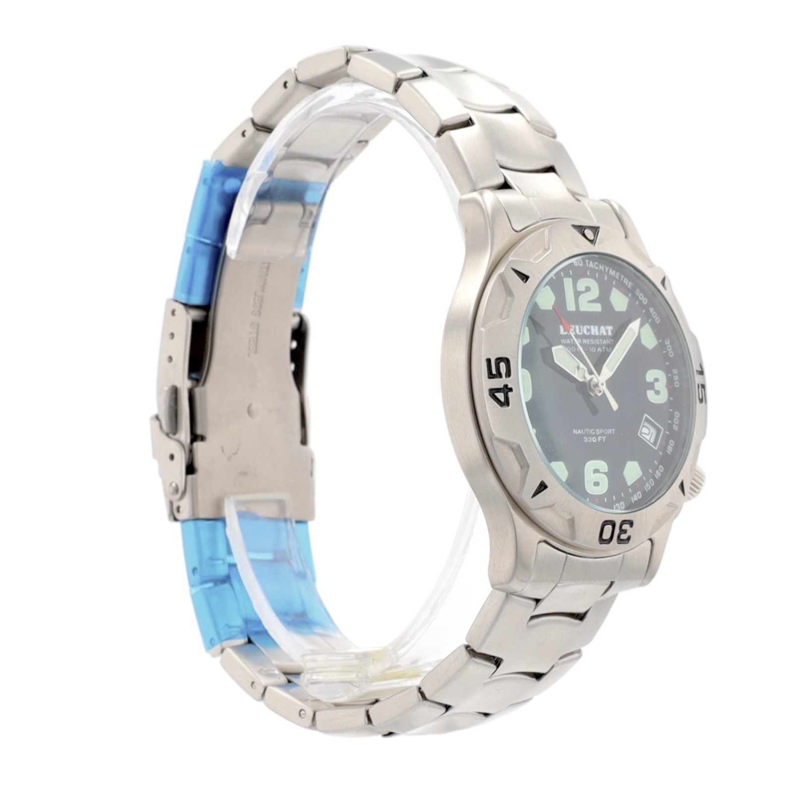Beuchat Nautic Sport Mens Watch Black Dial Swiss Steel 100M Diver Date Quartz