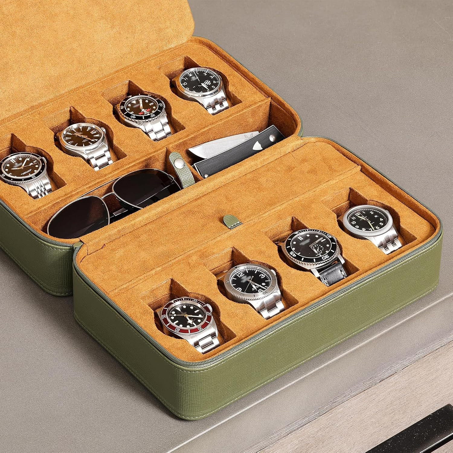 8 Watch Travel Case Storage Organizer for 8 Watches, Sunglasses, Rings & Cufflin