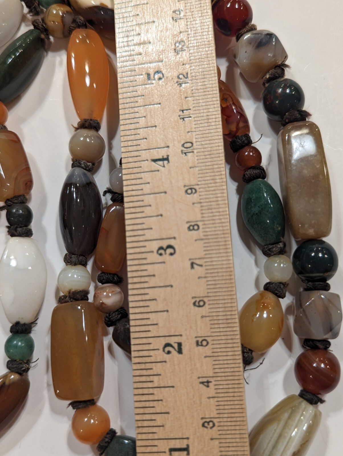 Semi Precious Polished Agate 54″ Necklace Hand Knotted Southeast Asia VNTG 1960s