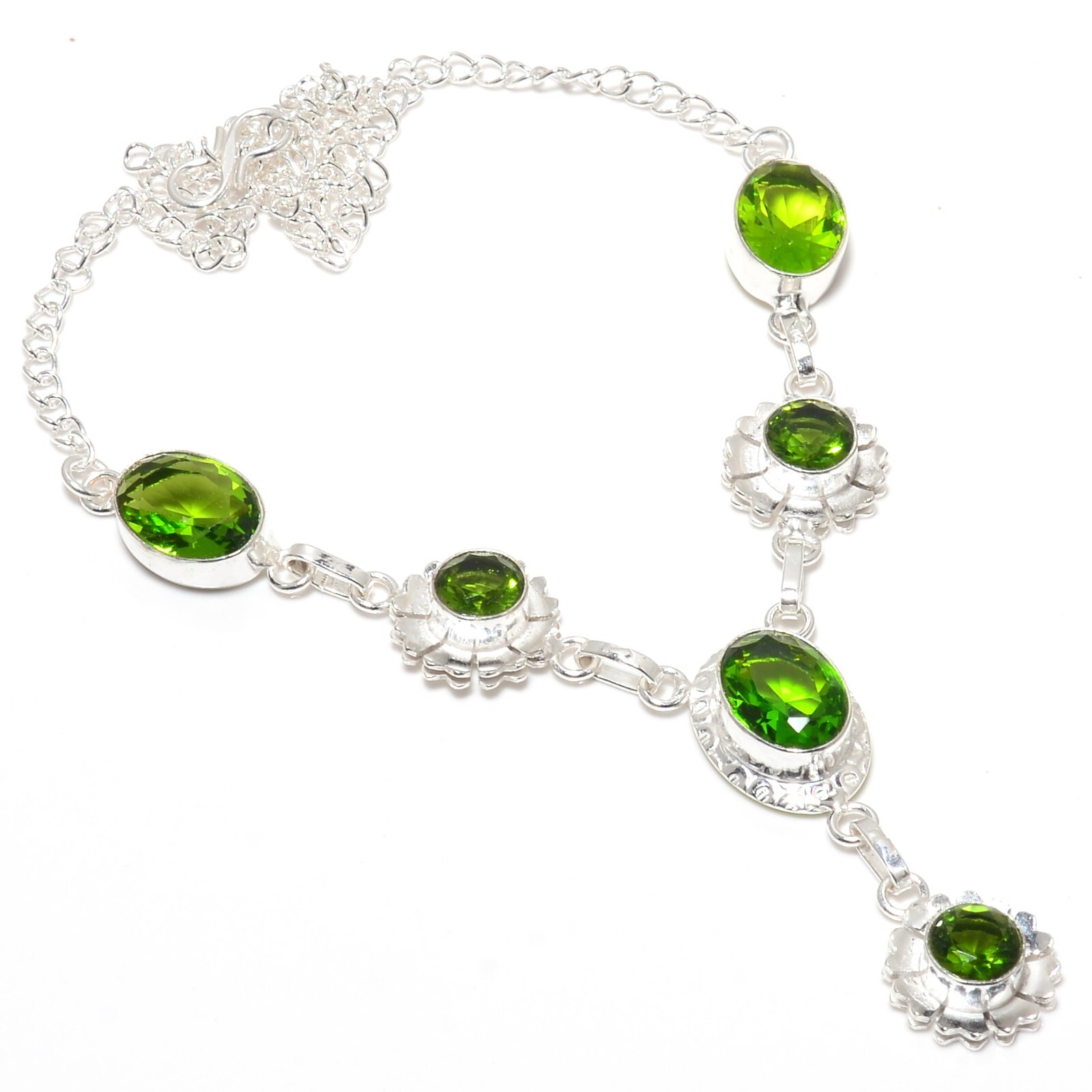 Green Peridot Gemstone Handmade 925 Sterling Silver Jewelry Necklace 18″
