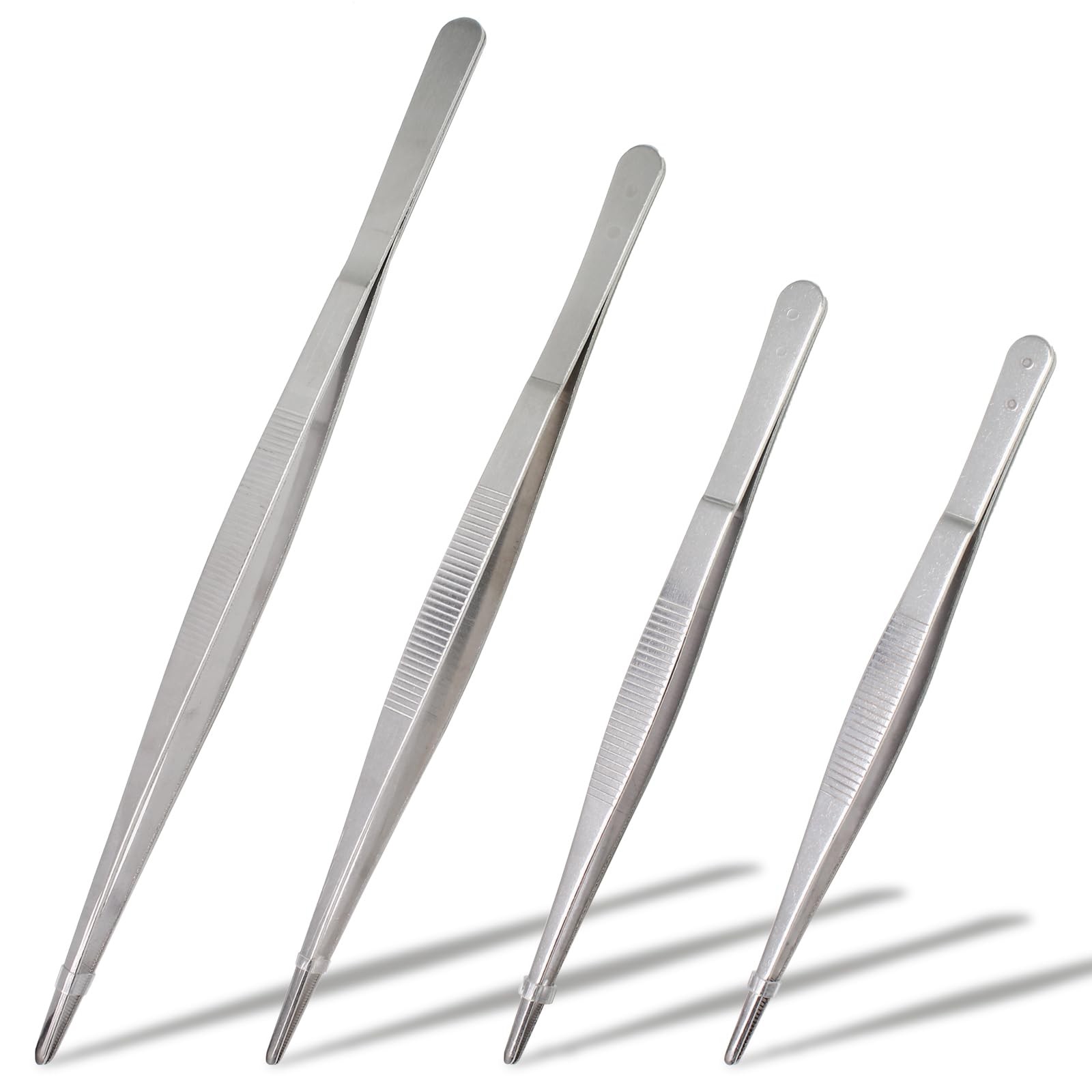 4Pcs 304 Stainless Steel Tweezer Set, 7″ 8″ 10″ 12″ Long Tweezers with Precis…