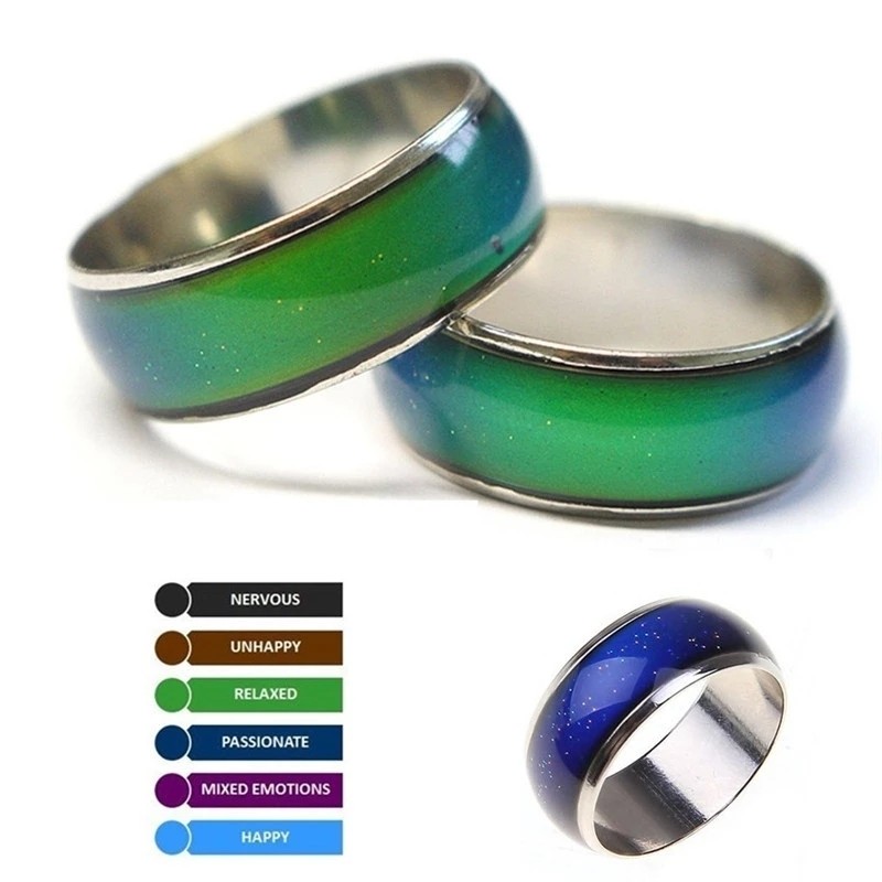 2Pcs Stainless Steel Color Changing Mood Ring Temperature Rings For Women & Men