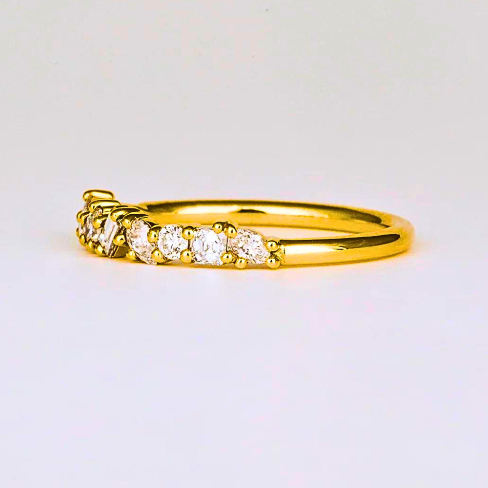 Yellow Gold Engagement Band Round Cut 0.40 Ct GLI HRD Lab Grown Diamond 14K Ring