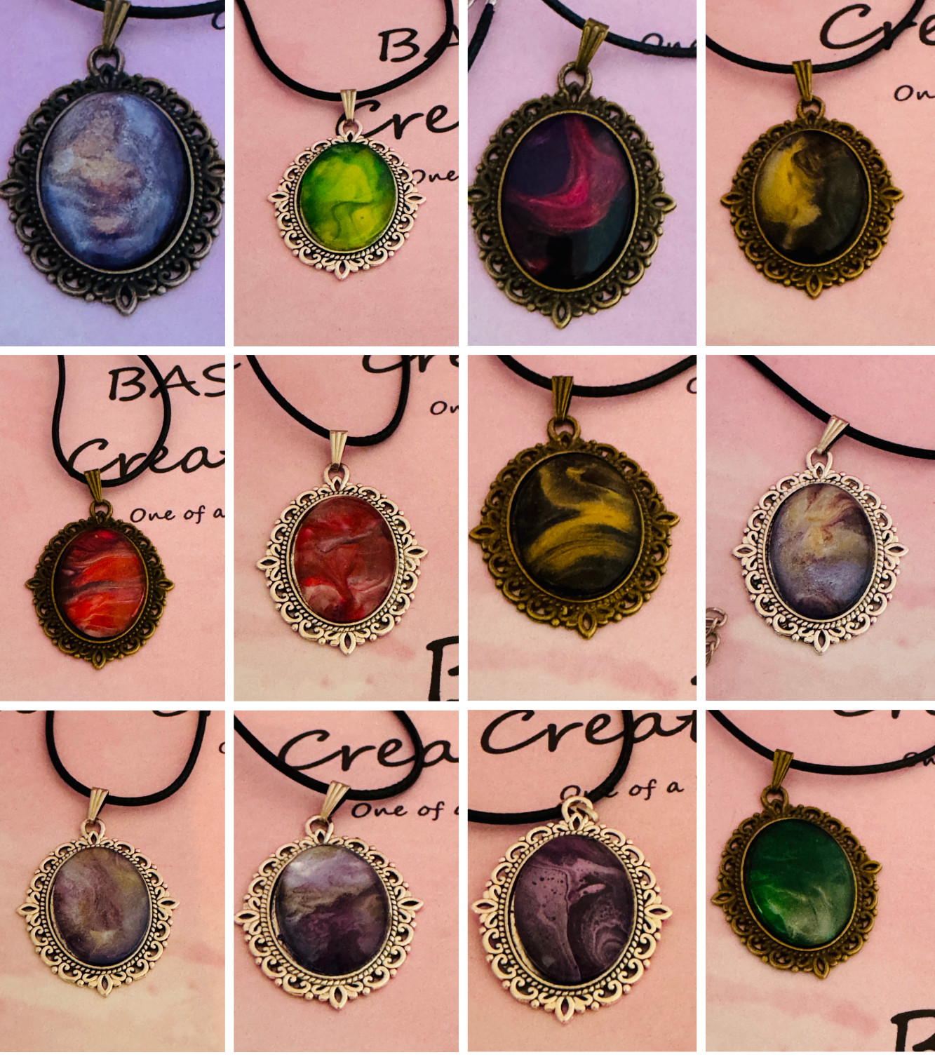 Oval Cabochon Necklace One of a kind Hand-painted by a local Ozark Artist..Me