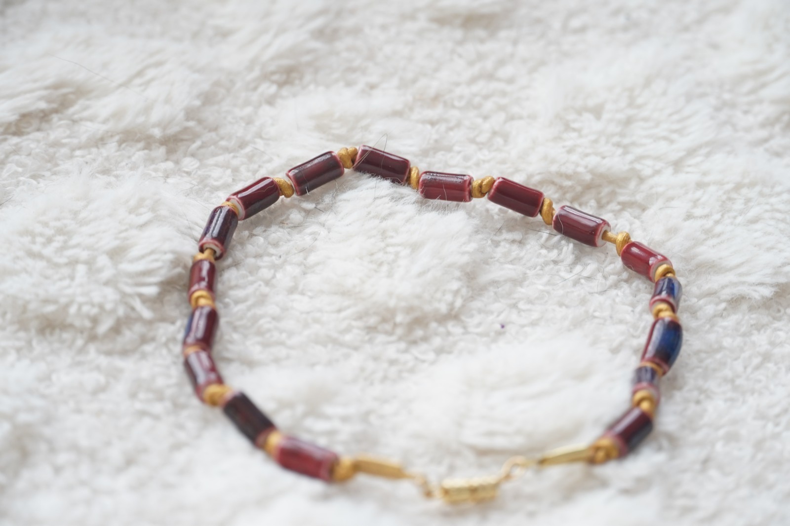 Burnt Red Glass Tube Beaded Cord 11″ Necklace For Cats or Small Dogs