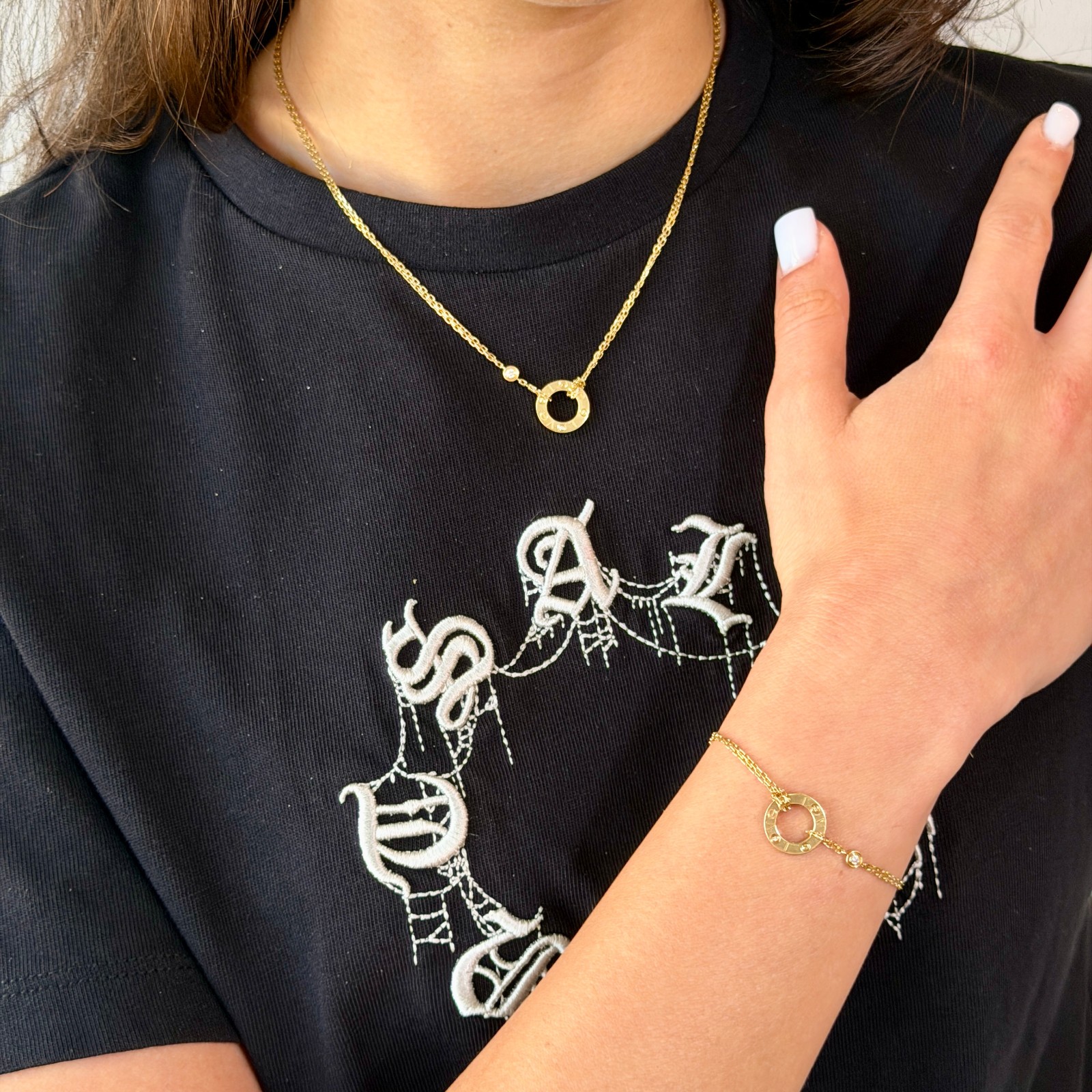CARTIER Love 2 Diamonds Pendant and Love Bracelet On Chain Set 18K Yellow Gold