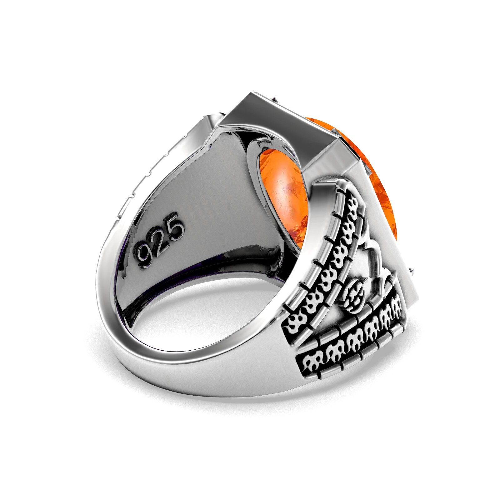 Solid 925 Sterling Silver Natural Baltic Amber Gemstone Unique Halloween Ring’
